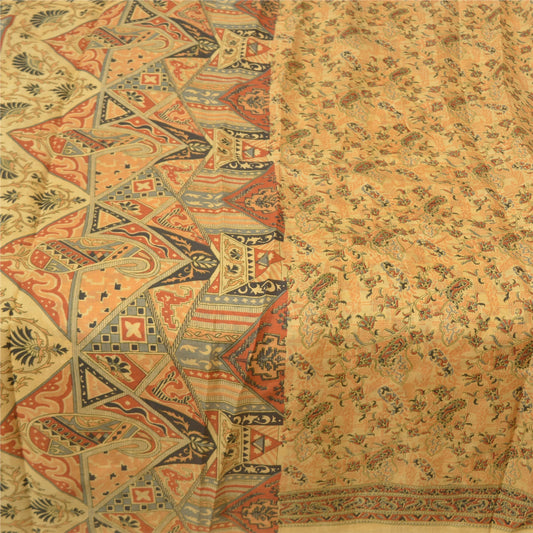 Sanskriti Vintage Brown Sarees 100% Pure Silk Printed Saree Decor Craft Sustainable Fabric